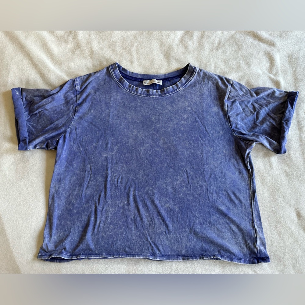 NWOT Zenana blue mineral-wash short-sleeve boxy T-shirt - size L